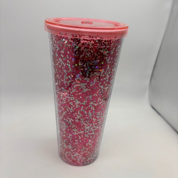 Dunkin Donuts I Love Dunkin Heart Glitter Coffee Cup Missing Straw Pink 24 oz - Picture 13 of 16